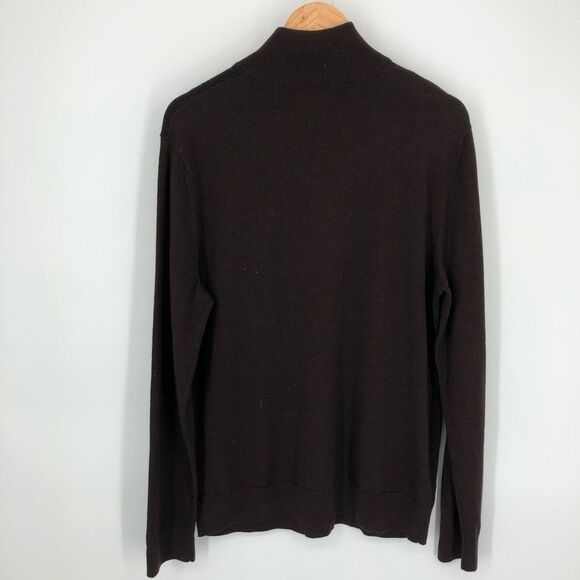 Banana Republic Quarter Zip Sweater Mens Large Brown 100% Merino Wool Mockneck - Picture 7 of 12